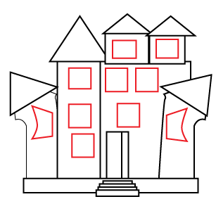 How to draw a Halloween Haunted House step 4